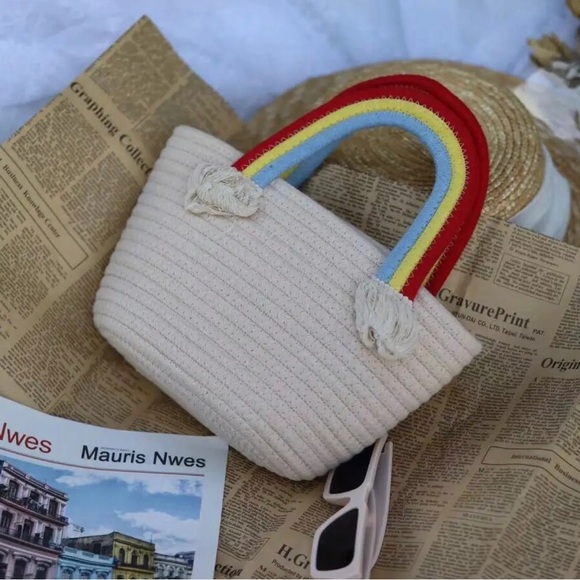 Rainbow Straw Beach Tote Bag NEW - Picture 2 of 7